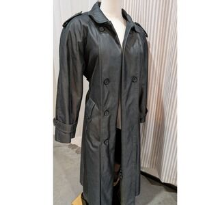 VTG Evan Picone 1980's Double Breasted Long Trench Coat Women's Black/Gray Small